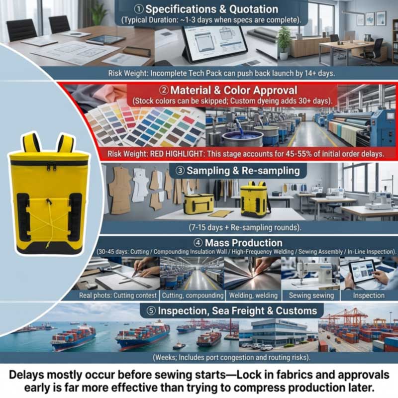 full soft cooler lead time breakdown from specification and material approval through production, inspection and freight full soft cooler lead time breakdown from specification and material approval through production, inspection and freight